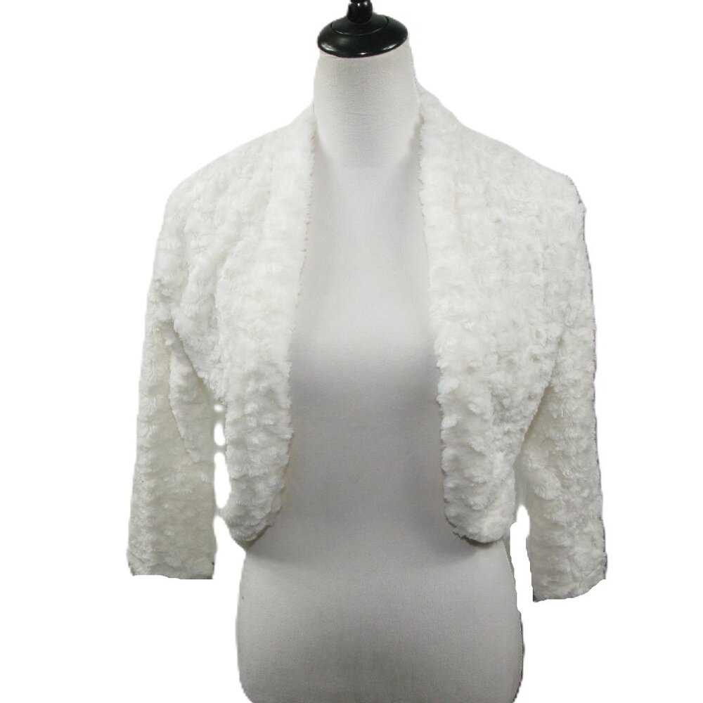 Self Esteem White Faux Fur Open Front 3/4 Sleeve Bolero Jacket Size Medium